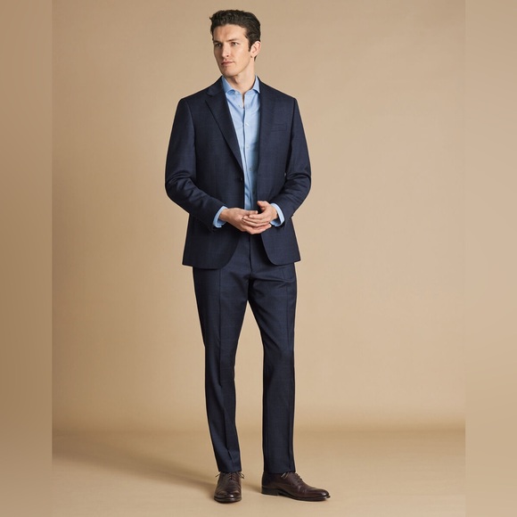 Charles Tyrwhitt Indigo Blue Windowpane Check Wool Suit size 38R Jacket 34 pant - Picture 1 of 15